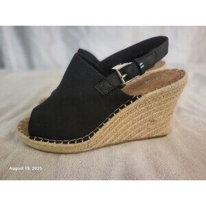 Toms Wedge Women 11 Espadrille Black Platform Slingback Shoe Sandal Open Monica